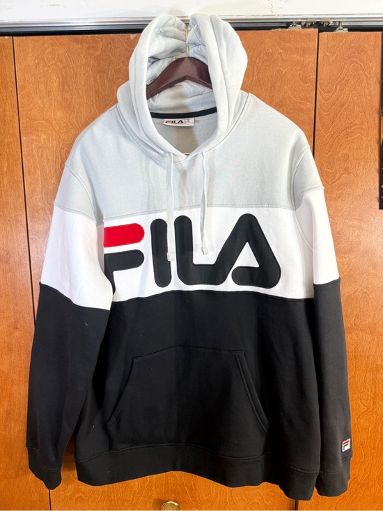 Fila Other - FILA Men’s Colorblock Hoodie in Light Gray/White/Black with Red Accent